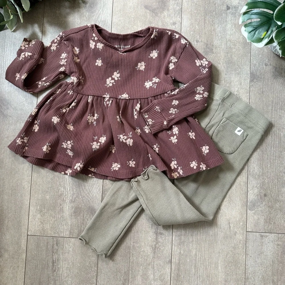 Easy Peasy Organic Cotton Boho Outfit Set Toddler Girl Rustic Floral